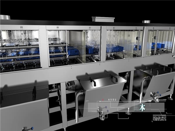 洗箱機，洗筐機，食品筐洗箱機，周轉(zhuǎn)箱清洗機，大型效率高洗箱機